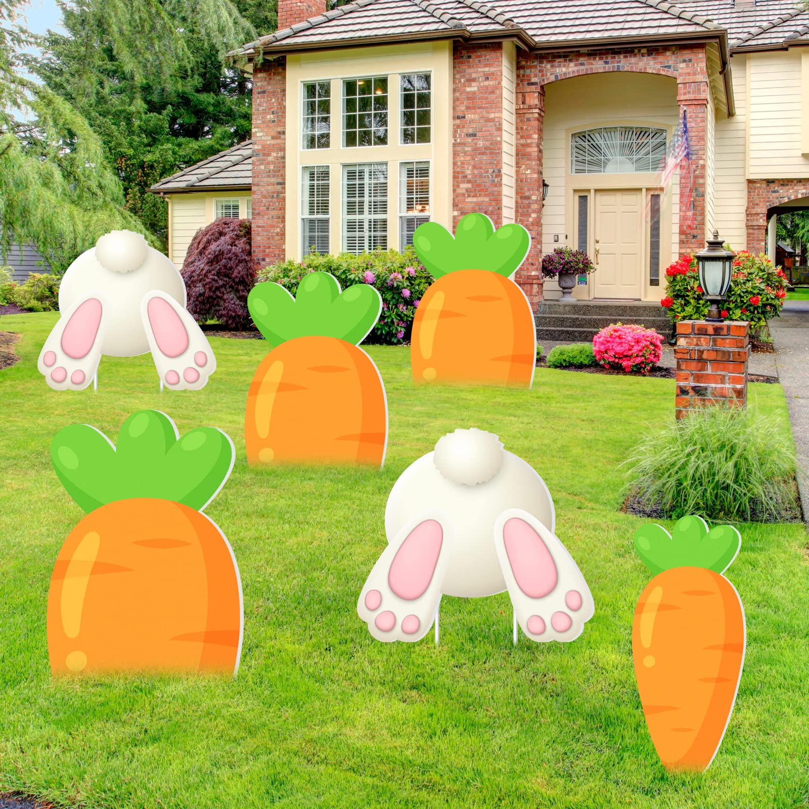 6 Pieces Easter Yard Stakes decorations Easter Outdoor Decorations Bunny Rabbit Carrot Easter Outdoor Sign Decor Happy Easter Stakes Outdoor Easter Party Decorations for Yard Lawn Party Supplies