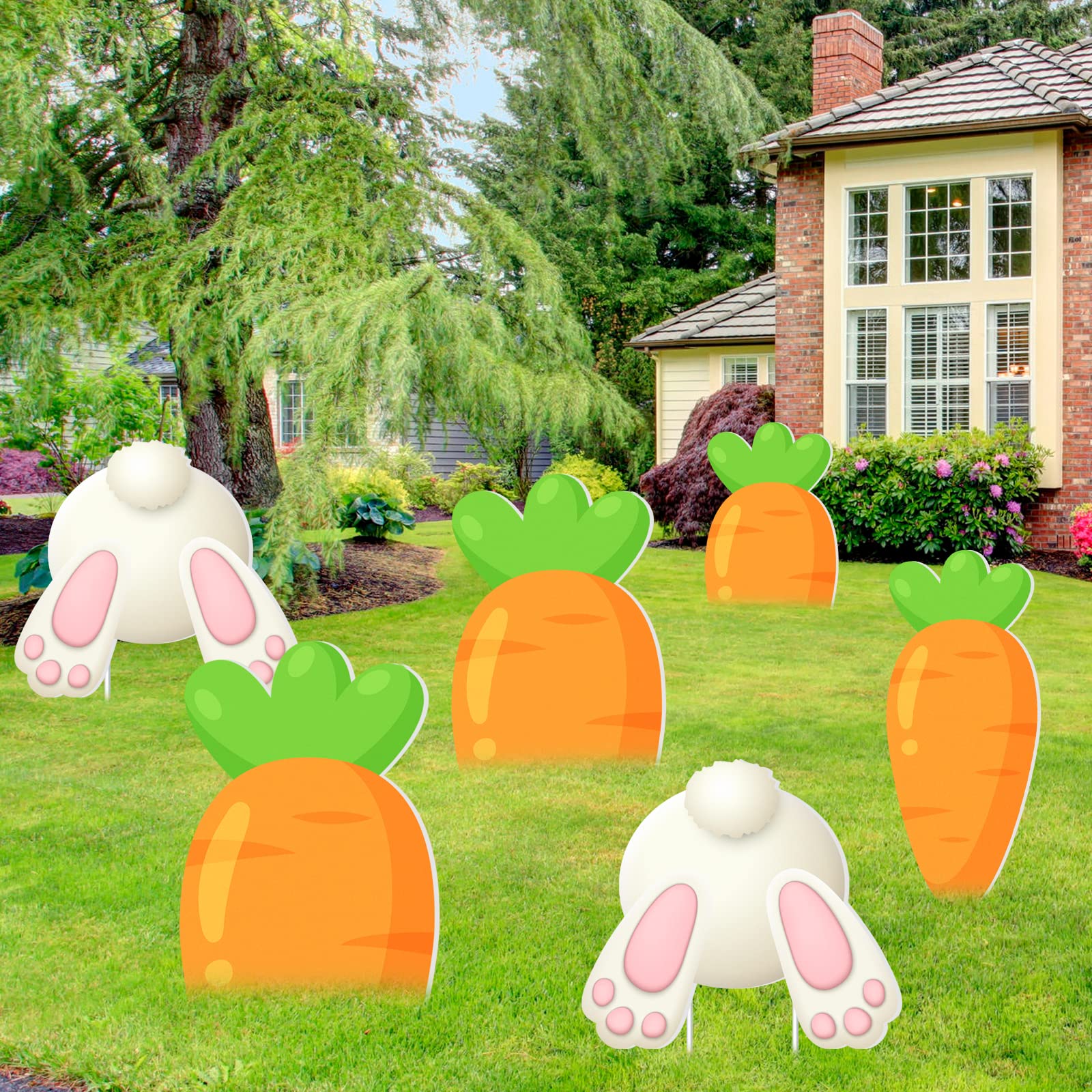 6 Pieces Easter Yard Stakes decorations Easter Outdoor Decorations Bunny Rabbit Carrot Easter Outdoor Sign Decor Happy Easter Stakes Outdoor Easter Party Decorations for Yard Lawn Party Supplies