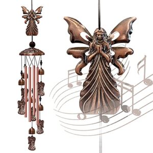 angel wind chimes outdoor, waterproof brass retro windchimes with 4 aluminum tubes, wind bells memorial wind chime mom's gift for home garden, yard, patio decor (angel)