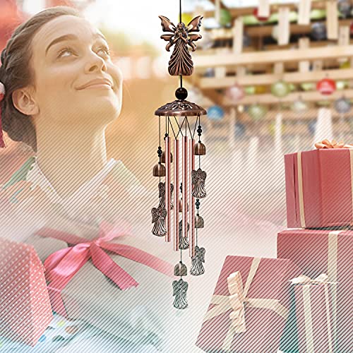 Angel Wind Chimes Outdoor, Waterproof Brass Retro Windchimes with 4 Aluminum Tubes, Wind Bells Memorial Wind Chime Mom's Gift for Home Garden, Yard, Patio Decor (Angel)