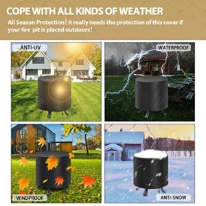 Fire Pit Cover Round, Charcoal Grill Cover, LIOLISLY Grill Covers Heavy Duty Waterproof 28 Inch 420D Polyester with PVC Coating Color Black