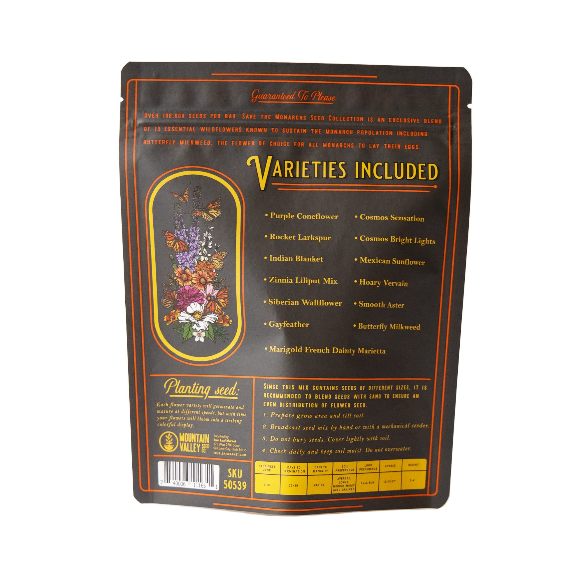 Package of 100,000 Wildflower Seeds - Save The Monarchs Wildflower Seeds Mix - 13 Assorted Varieties of Non-GMO Heirloom Flower Seeds for Planting Including Butterfly Milkweed, Echinacea, & Wallflower