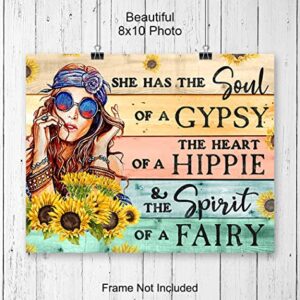 Hippie Inspirational Positive Quotes Wall Decor - Boho Encouragement Gifts for Women - Motivational Wall Art Poster - Bohemian Rustic Country Sunflower Decoration - Girls Teens Bedroom Home Office