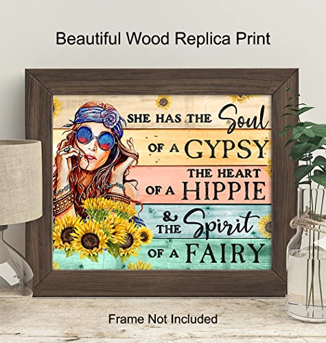 Hippie Inspirational Positive Quotes Wall Decor - Boho Encouragement Gifts for Women - Motivational Wall Art Poster - Bohemian Rustic Country Sunflower Decoration - Girls Teens Bedroom Home Office