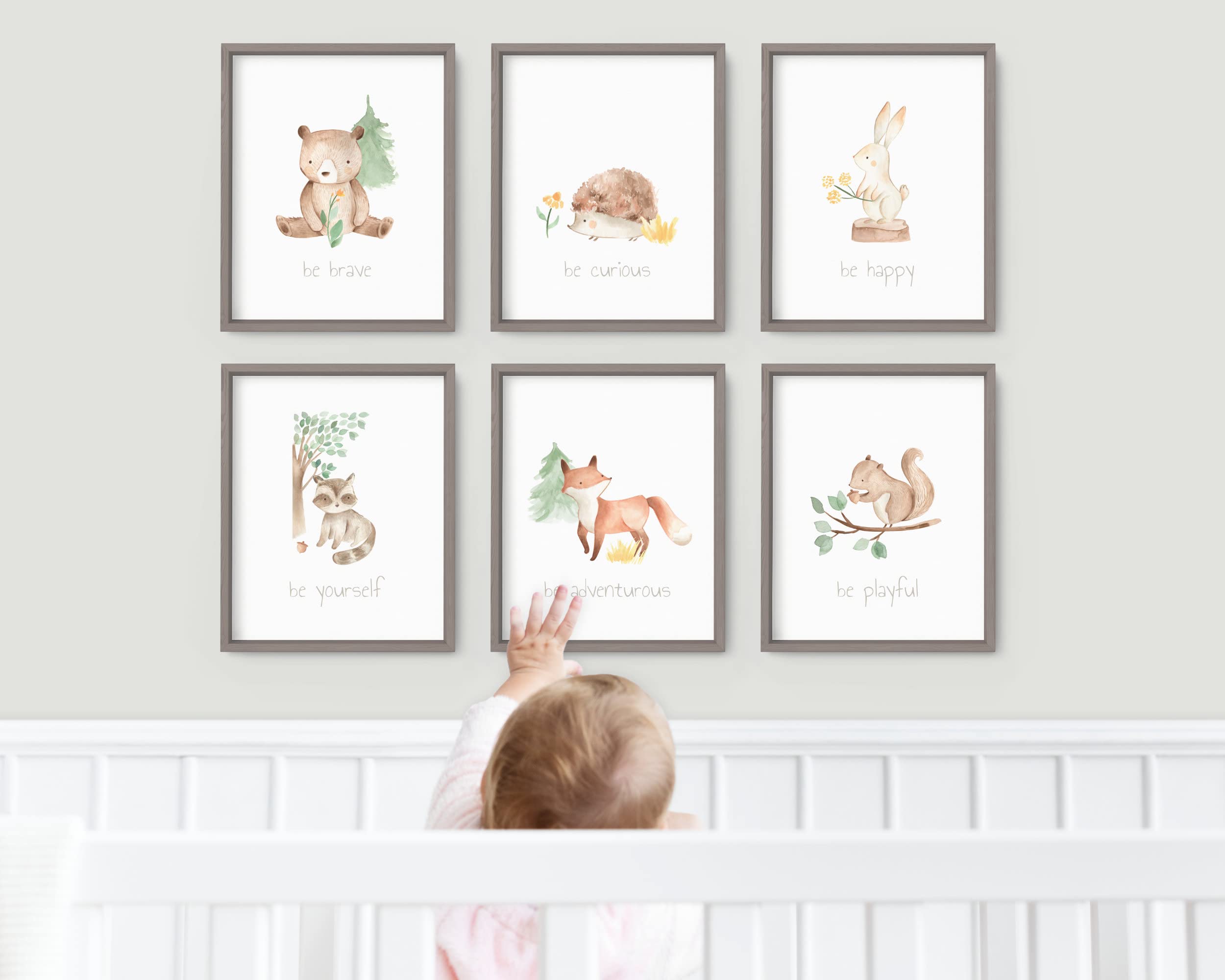 Woodland Baby Animals Nursery Wall Art Prints Room Decor - Set of 6 - Unframed (8 x 10 inches)