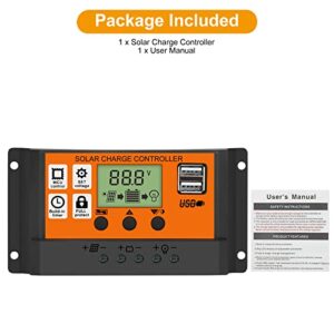 EEEkit 100A Solar Charge Controller, Dual USB Port Solar Panel Battery Intelligent Regulator, Multi-Function Adjustable LCD Display with Timer Setting On/Off Hours, 12V24V 100A (100A Yellow)