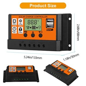 EEEkit 100A Solar Charge Controller, Dual USB Port Solar Panel Battery Intelligent Regulator, Multi-Function Adjustable LCD Display with Timer Setting On/Off Hours, 12V24V 100A (100A Yellow)