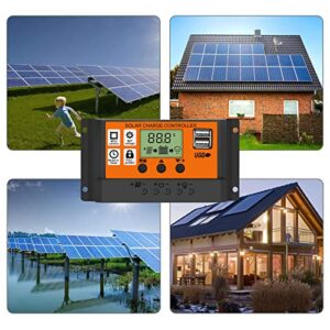 EEEkit 100A Solar Charge Controller, Dual USB Port Solar Panel Battery Intelligent Regulator, Multi-Function Adjustable LCD Display with Timer Setting On/Off Hours, 12V24V 100A (100A Yellow)