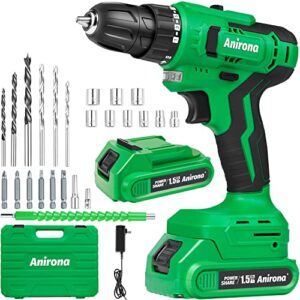 anirona 20v cordless drill set, 350 in-lb power drill kit with battery and charger, 3/8″keyless chuck, 2 variable speed, 23+1 position, 30pcs bits accessories with storage case