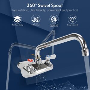 4 Inch Center Commercial Sink Faucet Wall Mount Kitchen Hand Sink Faucet, 1/2" NPT Male Inlet, Brass Constructed & Chrome Polished, with 10" Swivel Spout & Dual Lever Handles