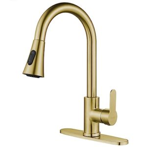 kohonby gold kitchen faucet with pull down sprayer modern stainless steel high arc single handle kitchen sink faucet brushed gold, commercial 1 hole kitchen faucet with deck