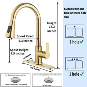 Kohonby Gold Kitchen Faucet with Pull Down Sprayer Modern Stainless Steel High Arc Single Handle Kitchen Sink Faucet Brushed Gold, Commercial 1 Hole Kitchen Faucet with Deck