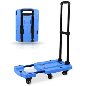 440 lb folding hand truck, heavy duty utility dolly platform cart with anti-skid strip, luggage cart with 6 wheels, blue