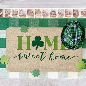 Artoid Mode Sweet Home Green Shamrock Doormat, Seasonal Holiday St. Patrick's Day Low-Profile Yard Floor Switch Mat for Indoor Outdoor 17 x 29 Inch