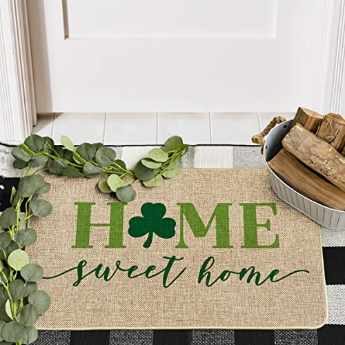 Artoid Mode Sweet Home Green Shamrock Doormat, Seasonal Holiday St. Patrick's Day Low-Profile Yard Floor Switch Mat for Indoor Outdoor 17 x 29 Inch