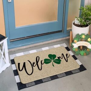 Artoid Mode Shamrock Welcome Doormat, Seasonal Holiday St. Patrick's Day Low-Profile Yard Floor Switch Mat for Indoor Outdoor 17 x 29 Inch