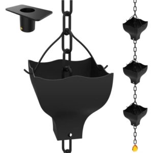 jitane - metal rain chains for gutters - 8.75 feet - installation kit included - rain gutter downspout extension - rain water catching system - decorative jewel located at the rain chain basin (black)