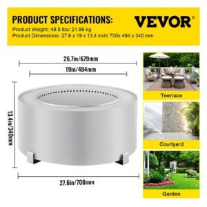 VEVOR Smokeless Fire Pit, Stainless Steel Stove Bonfire, Large 28.5 inch Diameter Wood Burning Fire Pit, Outdoor Stove Bonfire Fire Pit, Portable Smokeless Fire Bowl for Picnic Camping Backyard