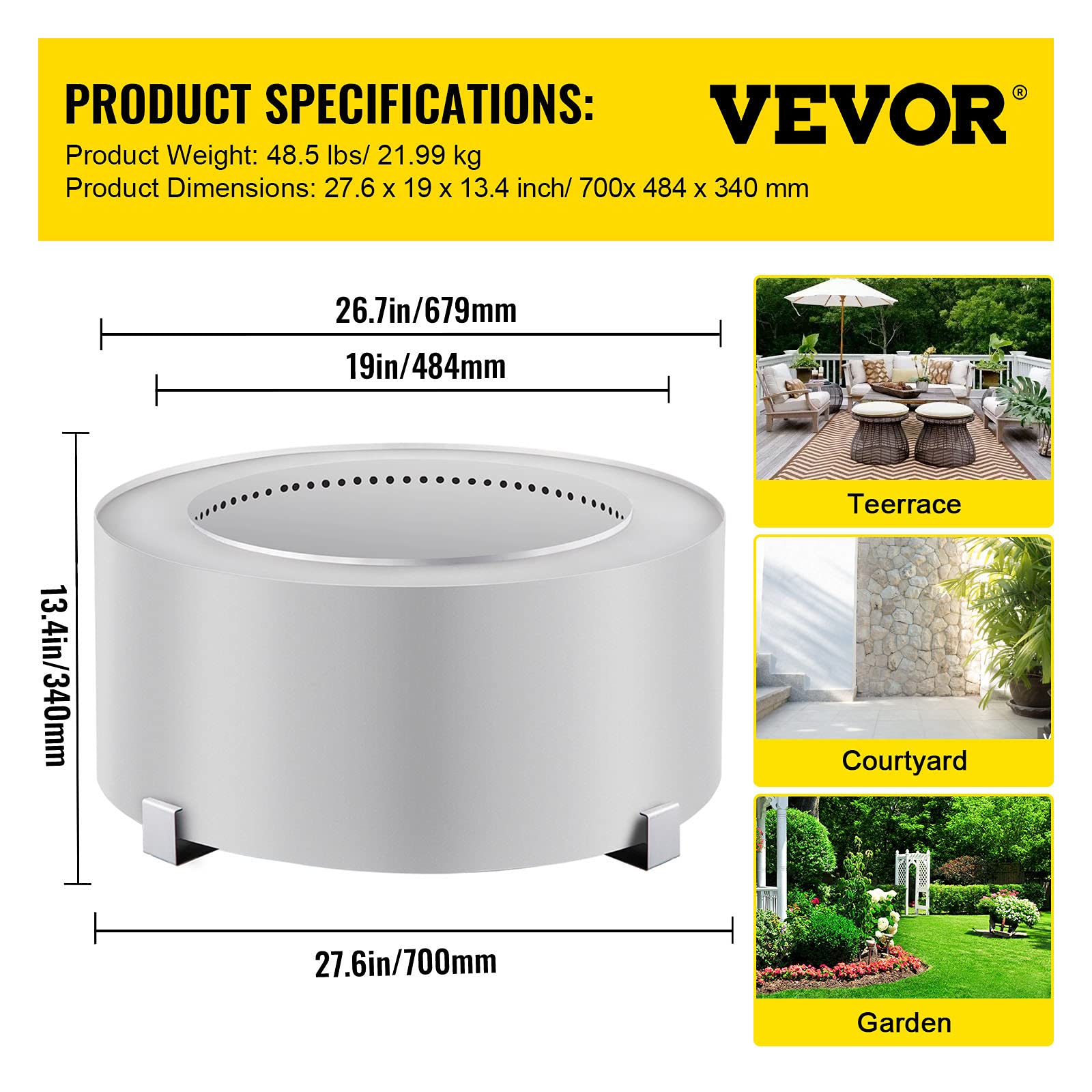 VEVOR Smokeless Fire Pit, Stainless Steel Stove Bonfire, Large 28.5 inch Diameter Wood Burning Fire Pit, Outdoor Stove Bonfire Fire Pit, Portable Smokeless Fire Bowl for Picnic Camping Backyard