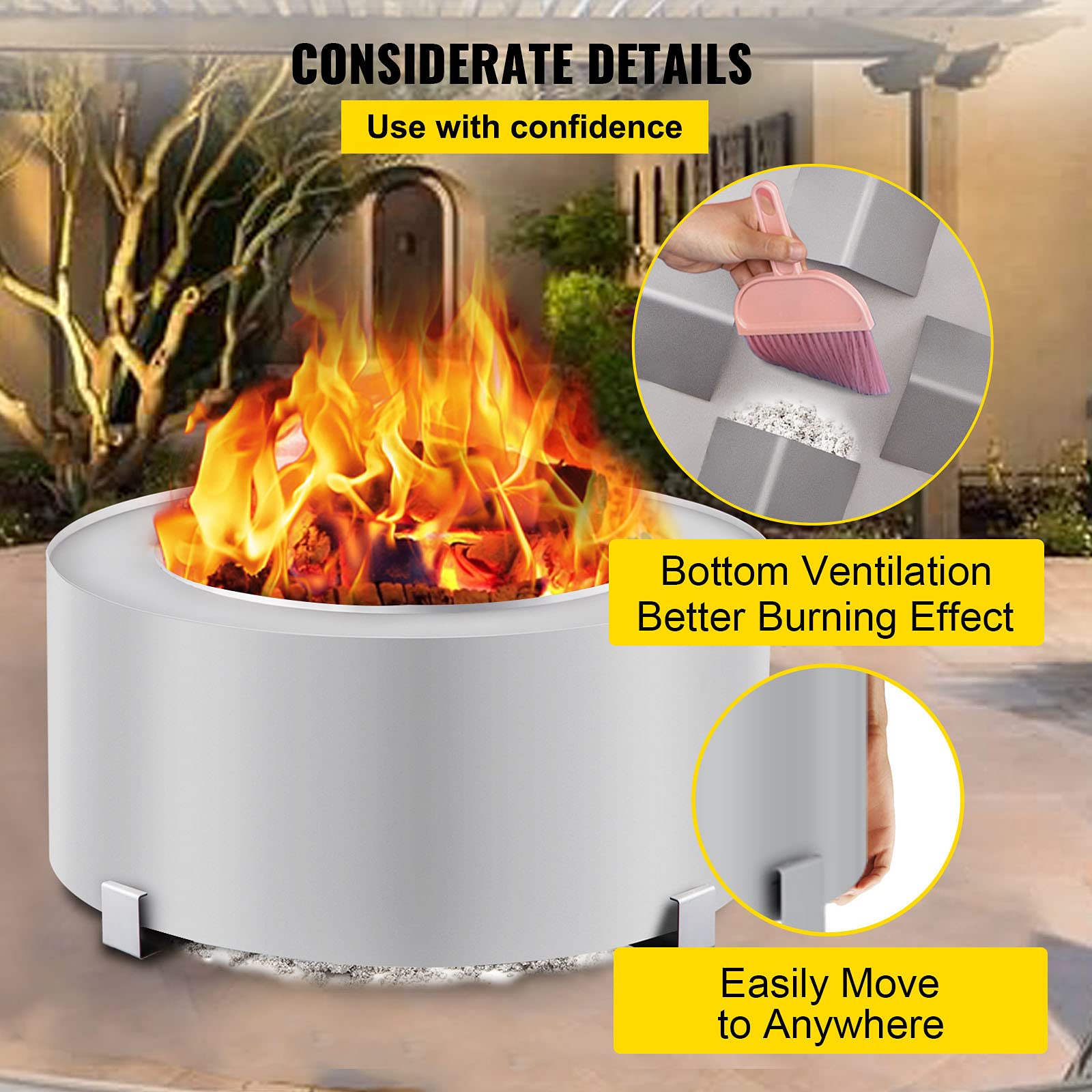 VEVOR Smokeless Fire Pit, Stainless Steel Stove Bonfire, Large 28.5 inch Diameter Wood Burning Fire Pit, Outdoor Stove Bonfire Fire Pit, Portable Smokeless Fire Bowl for Picnic Camping Backyard