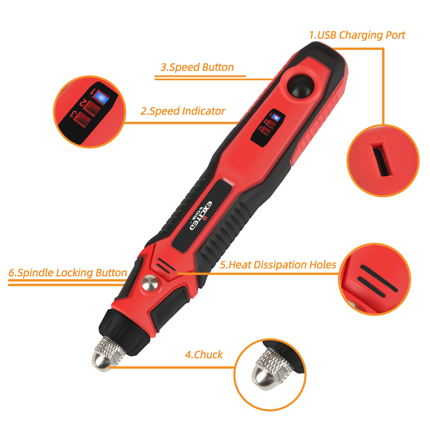 Power Cordless Rotary Tools Kits,3.7V Mini Grinder Front LED Work Light, USB Charging Cable,Ergonomic Design,Easy to Carry—by Excited Work