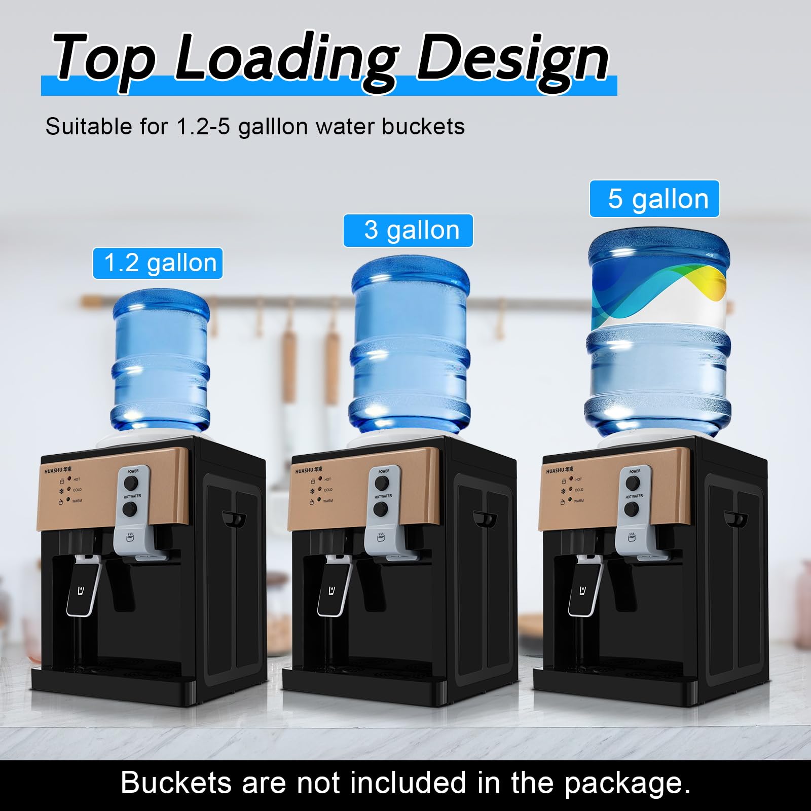 Top Loading Water Cooler Dispenser, Desktop Water Dispenser, Hot & Cold Water Coolers, Countertop Water Cooler Dispenser with Hot Cold and Room Temperature Water Champagne Gold and Black