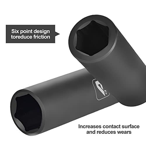 AAIN 15-Piece 1/2 Inch Drive Metric Deep Impact Socket Set，6-Point,10mm to 24mm 1/2 Socket Set, A029