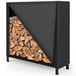 ultrahaus 4ft firewood rack outdoor with oxford fabric cover set, weather resistant fireplace wood rack for firewood with cover outdoor
