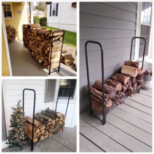 Ultrahaus 4ft Firewood Rack Outdoor with Oxford Fabric Cover Set, Weather Resistant Fireplace Wood Rack for Firewood with Cover Outdoor