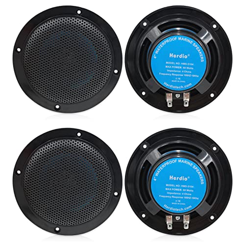 Herdio 4 Inches 320W Ceiling Bluetooth Speakers, 2 Way Flush Mount Ceiling Speakers for Bathroom Kitchen Home Theater, Covered Porches (Black, 4 Speakers)