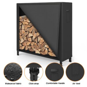 Ultrahaus 4ft Firewood Rack Outdoor with Oxford Fabric Cover Set, Weather Resistant Fireplace Wood Rack for Firewood with Cover Outdoor