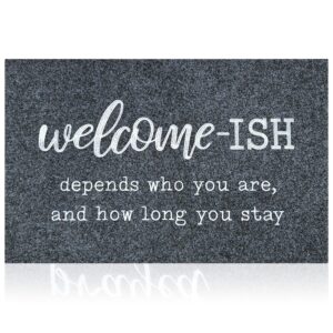 large welcome mat for front door outside patio mats funny welcome-ish gray doormat non slip rubber backing entryway low profile mats for entry shoe mats 24"x36"