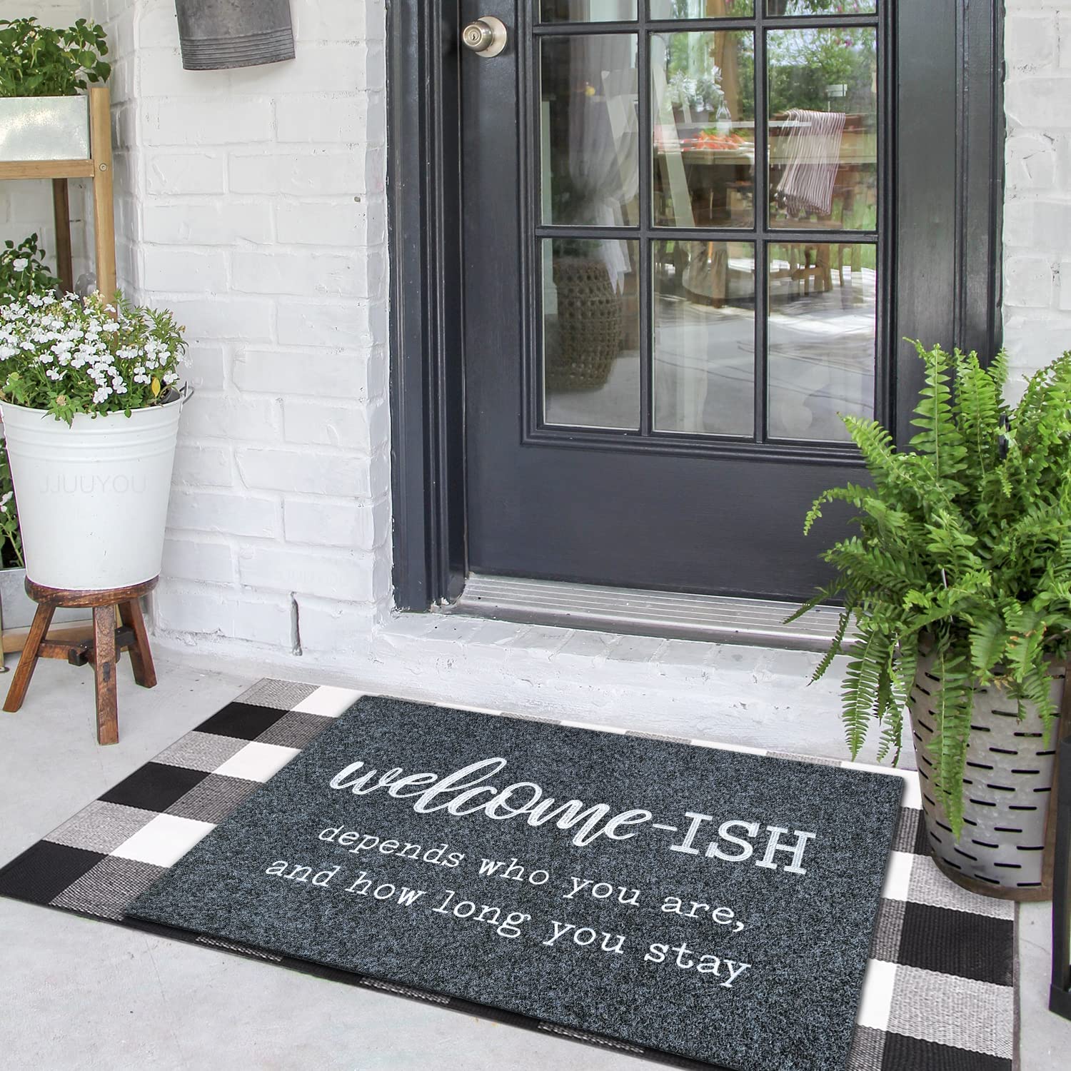 Large Welcome Mat for Front Door Outside Patio Mats Funny Welcome-ish Gray Doormat Non Slip Rubber Backing Entryway Low Profile Mats for Entry Shoe Mats 24"x36"