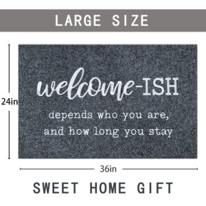 Large Welcome Mat for Front Door Outside Patio Mats Funny Welcome-ish Gray Doormat Non Slip Rubber Backing Entryway Low Profile Mats for Entry Shoe Mats 24"x36"