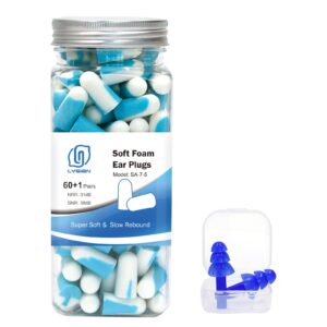 lysian noise cancelling earplugs for sleep - 60 pairs, 38db ear plugs for sleeping, snoring, shooting, mowing loud sound reduction- double color light blue/white