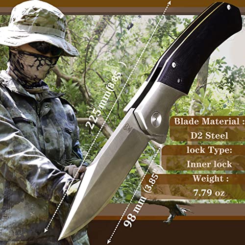 ANLLIS Tactical Knife, D2 Steel High Hardness, Bearing Folding Knife, Men's Military Style, Souvenir Gife, Outdoor Survival Bush Knife, Hunting Camping Knives