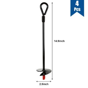 DIRBUY Ground Anchors 15 Inch, Earth Anchors 4 Pack, 3 Inch Diameter Auger Anchors for Sheds, Tents, Canopies, Swing Sets, Trampoline, Black