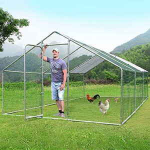 lemberi metal large chicken coop, spire shape walk-in poultry chicken hen cage, rabbits duck cages with waterproof and anti-ultraviolet cover for outside,backyard and farm
