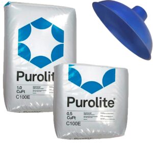 purolite c100e high capacity water softener refill kit - 1.5 cu ft (48k) with funnel