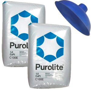 purolite c100e high capacity water softener refill kit - 2 cu ft (64k) with funnel