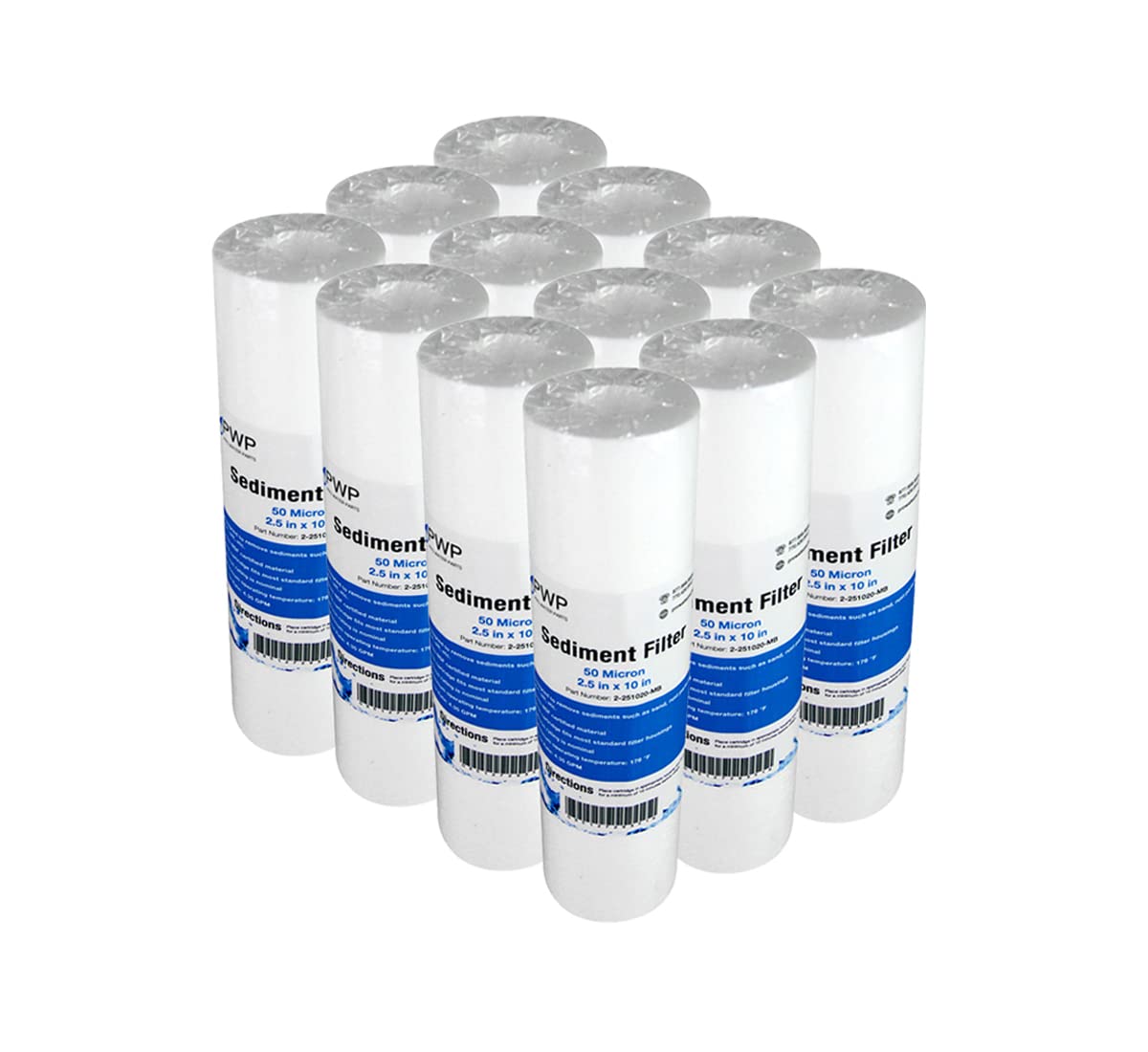 Sediment Melt Blown Water Filters 10x2.5" Standard 50 Micron 12 Pack