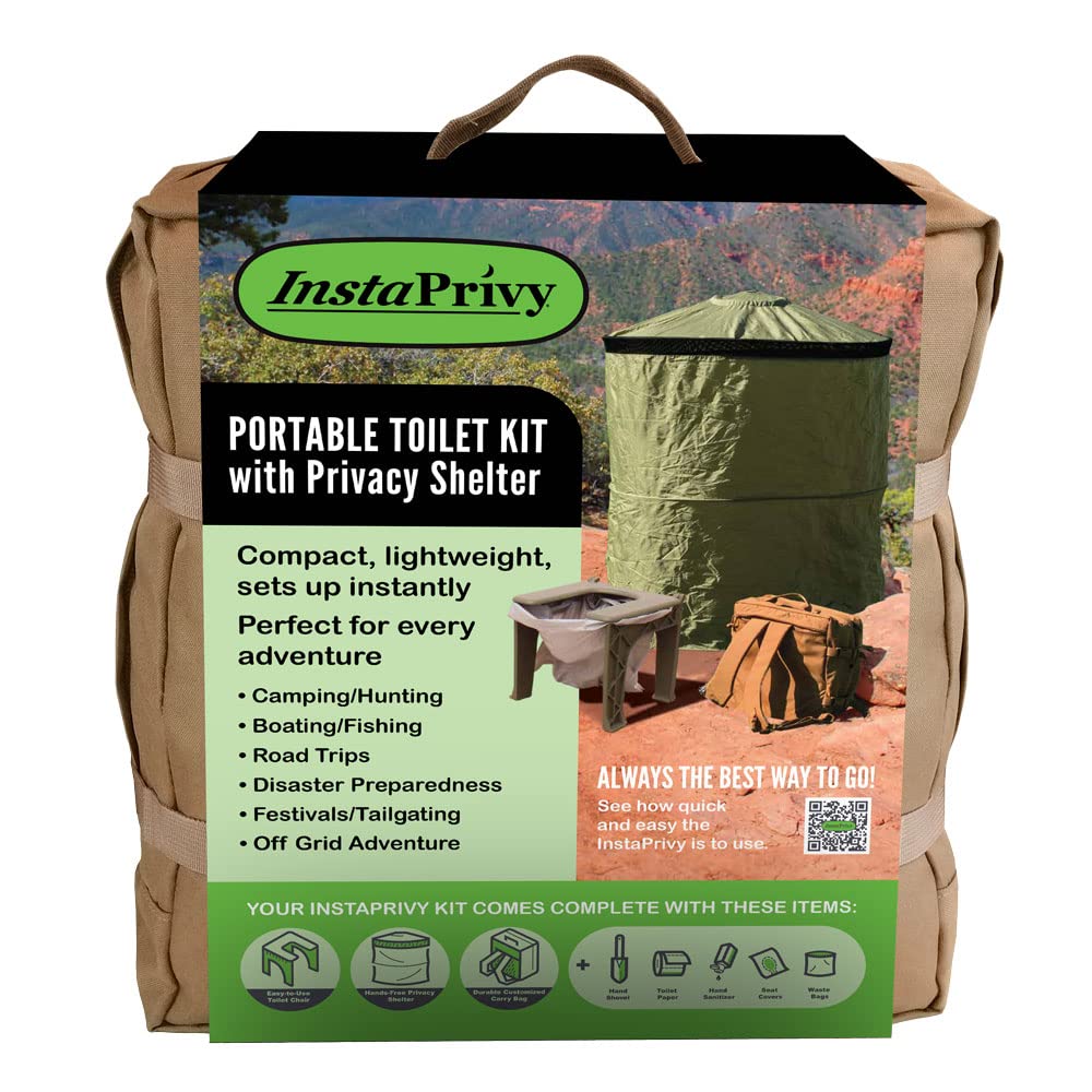 InstaPrivy Complete Portable Toilet Kit! Super Compact and Lightweight (just 7lbs). Simple set up takes just a few seconds so you will use it all the time. Perfect for all outdoor adventures!