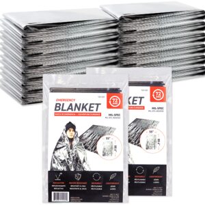 72 hrs mil-spec emergency space blankets – mylar survival or emergency thermal blankets for camping, hiking, marathon, first aid, emergency preparedness, extreme weather, shelter (12-pack)