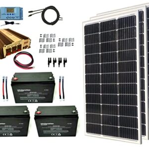 WindyNation 300 Watt Monocrystalline Solar Panel Kit + 1500W VertaMax Power Inverter + 300ah AGM Deep Cycle Battery for RV, Boat, Off-Grid 12 Volt Battery Systems