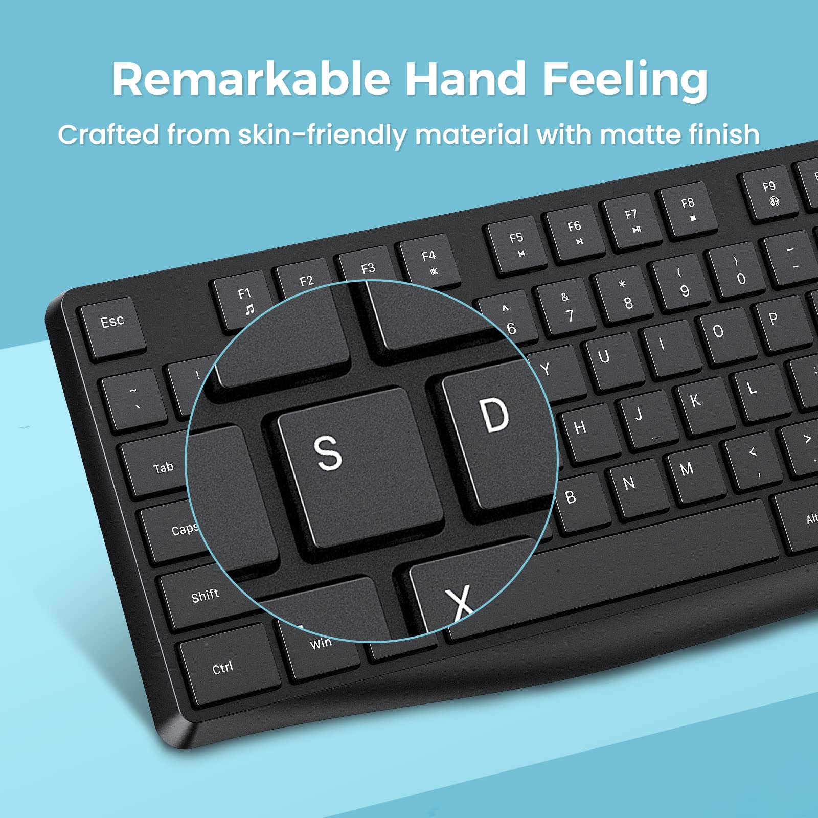 Lovaky MK98 Wireless Keyboard, 2.4G Ergonomic, Computer Keyboard, Enlarged Indicator Light, Full Size PC Keyboard with Numeric Keypad for Laptop, Desktop, Surface, Chromebook, Notebook, Black