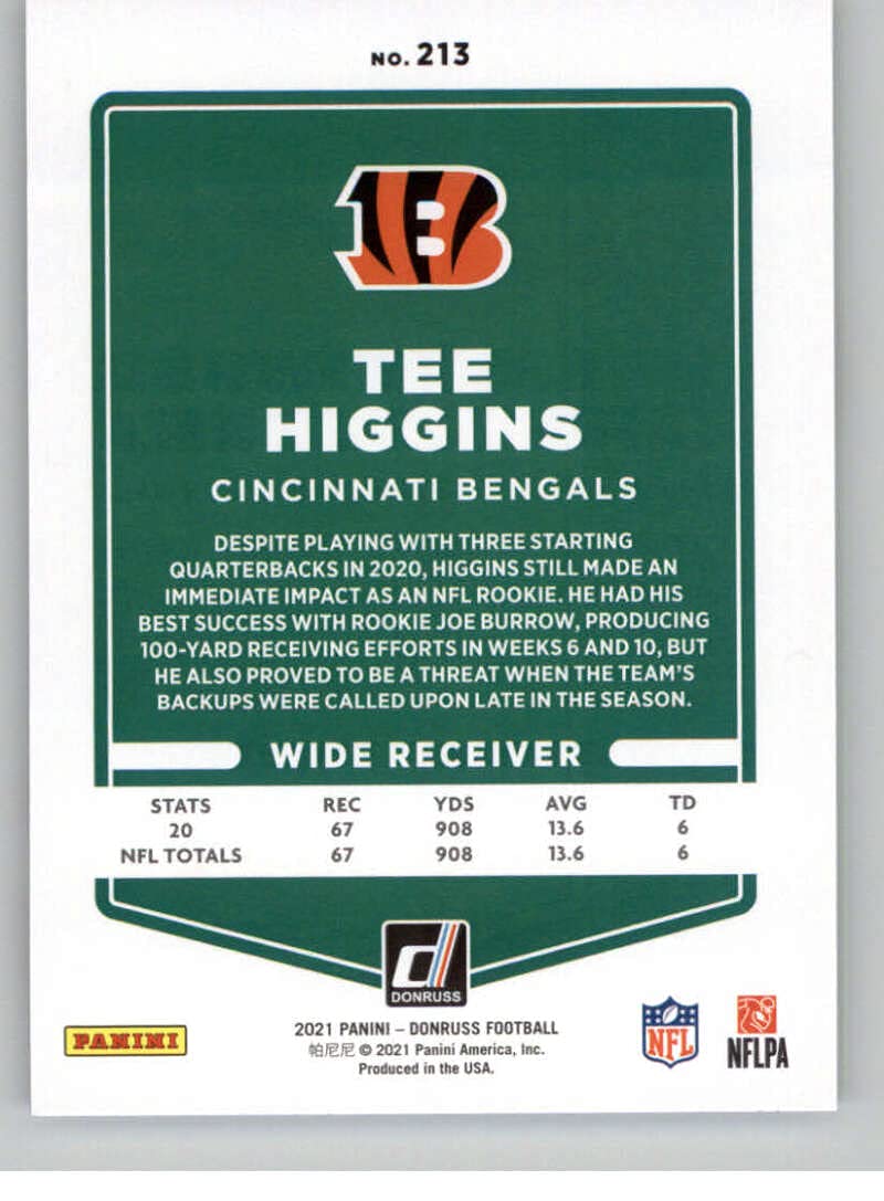 2021 Donruss #213 Tee Higgins Cincinnati Bengals NFL Football Card NM-MT