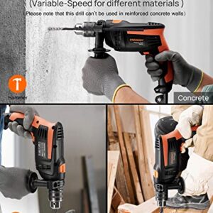 ENGiNDOT Hammer Drill, 1/2-Inch 6-AMP Corded Electric Hammer Drill with 2800RPM, Variable Speed, Drill Chuck, 10 Drill Bits for Home Improvement, Concrete, Steel, Wood (NOT for Reinforced Concrete)