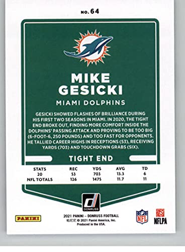 2021 Donruss #64 Mike Gesicki Miami Dolphins NFL Football Card NM-MT