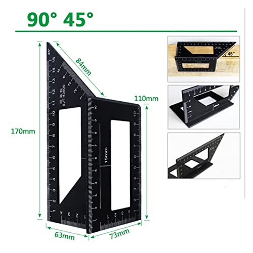 JUSTHENGGUANG Vernier Caliper Set of 2 Saddle Layout Square Gauge, 45/45 Degree 90/45 Degree Square Layout Miter Angle Measuring Ruler (Color : Black)