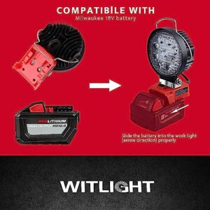 WITLIGHT Cordless LED Light for Milwaukee 18v Battery (Battery NOT Included) LED Work Light with Type-C Quick Charging Wide Beam Flood Light with Low Voltage Protection